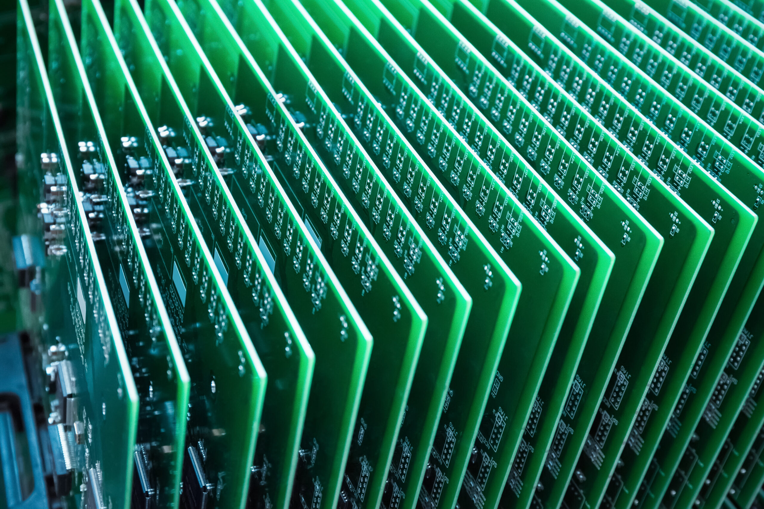 a row of green circuit board